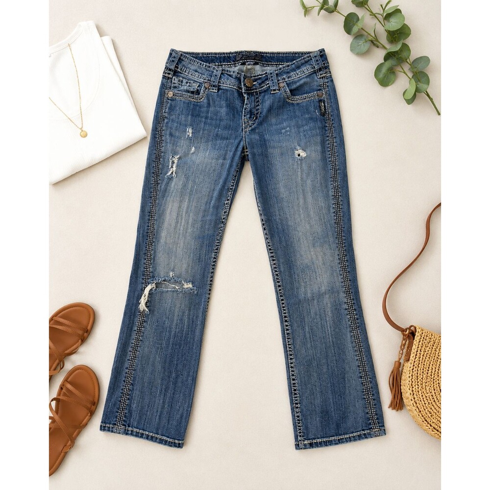 Silver Jeans Co Twisted Capri Womens W27 Distressed Y2K Cropped Jeans